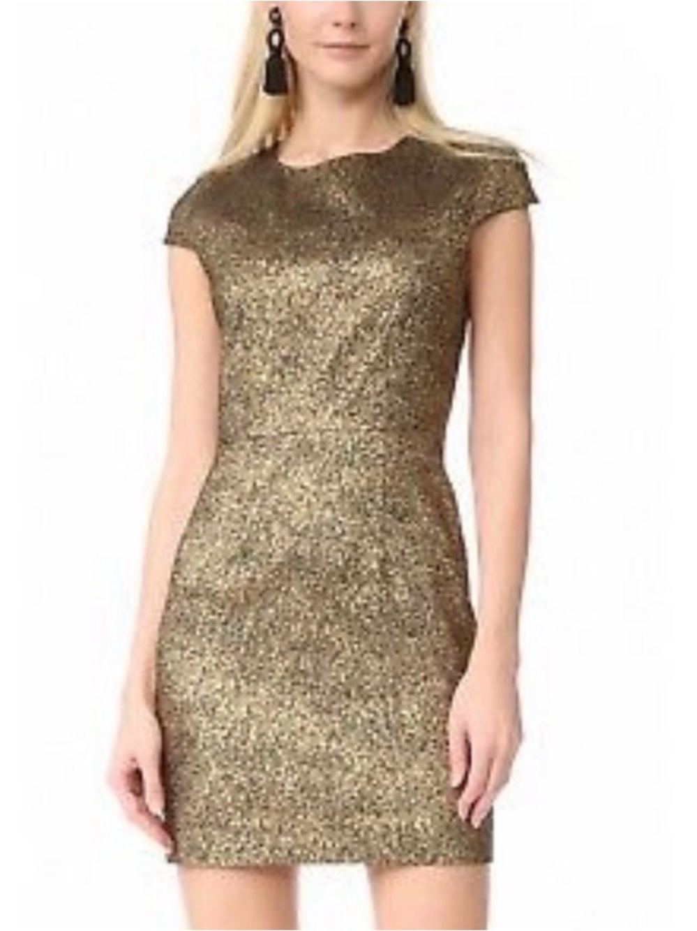 Diane von Furstenberg Metallic Gold Silver Sheath Dress Size 10 Wool Blend